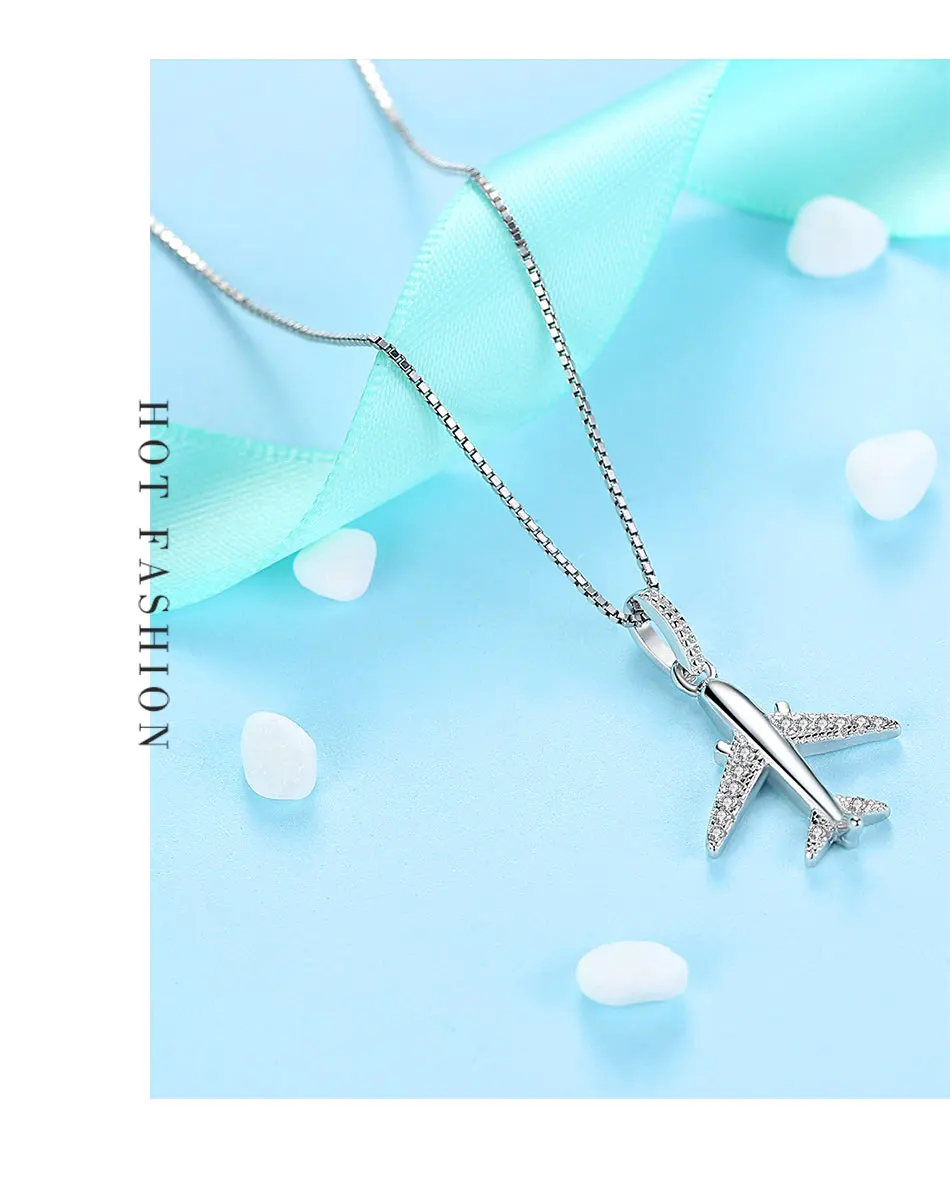 Wholesale 5PCS Crystal Aircraft Airplane Necklace 925 Sterling Pendant Necklace Birthday Party Jewelry Gift