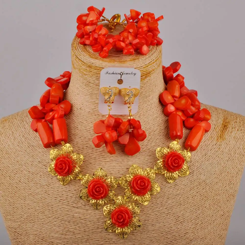 Оранжевые нигерийские Свадебные Коралловые бусы наборы свадебных ювелирных