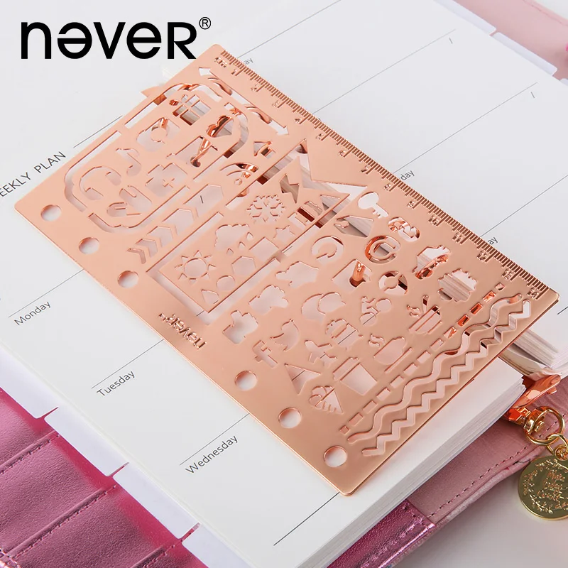 

Never Metal Ruler Rose Gold Drafting Tools Hollow Ruler Planner Journal Multifunctional Graffiti Drawing Accessories Stationery