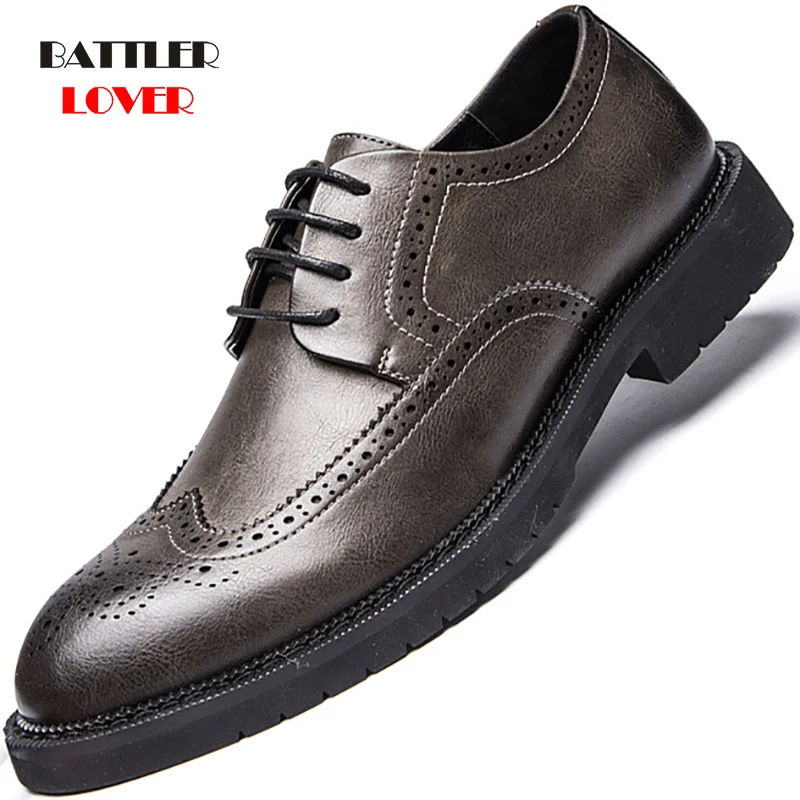 

Мужские туфли-Броги из коровьей кожи, Формальные туфли в стиле ретро из натуральной кожи с острым носком, оксфорды на шнуровке, 38-46, 2019