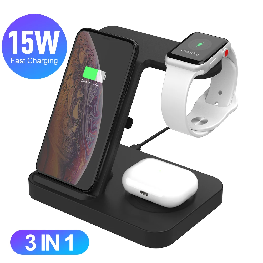 Беспроводное зарядное устройство Qi 15 Вт для apple Watch 5 4 airpods pro настольная подставка