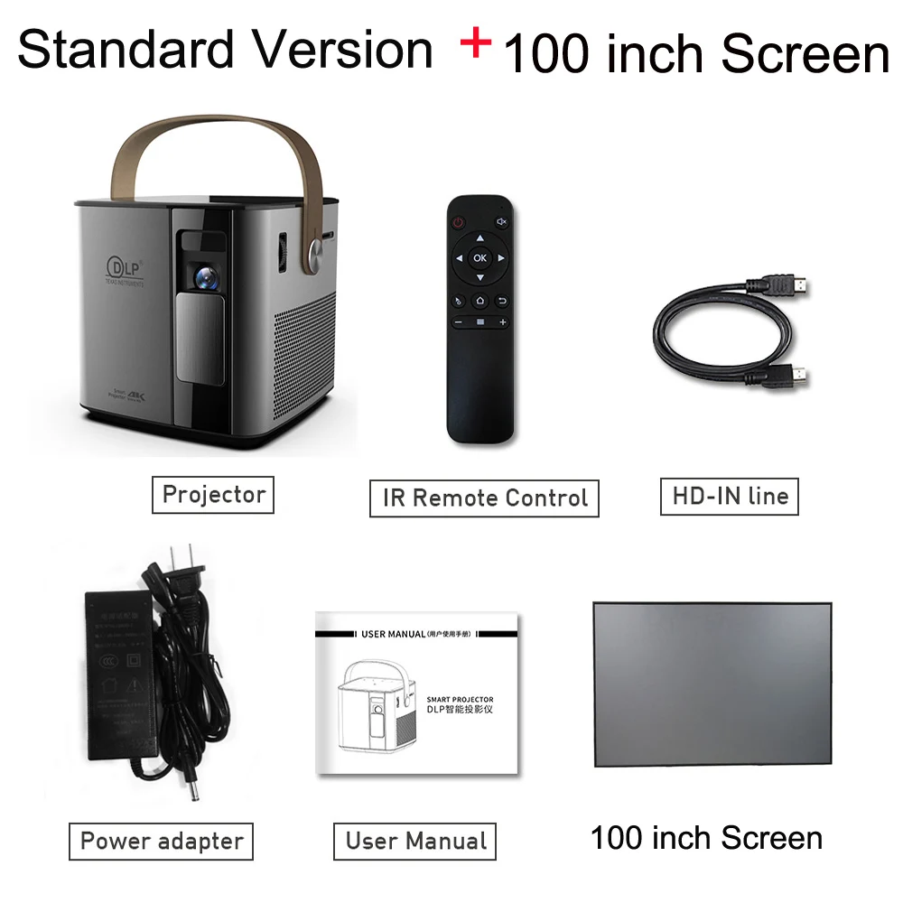 Salange P12 HD Led проектор мини-проектор 3D Android проектор DLP 1280*720P Wifi 2G+ 16G видео проектор для домашнего кинотеатра - Цвет: add 100 inch Screen