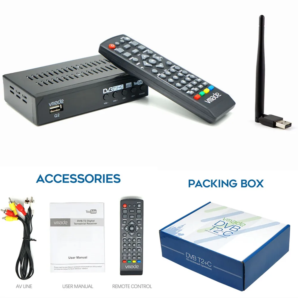 DVB-T2 DVB-C 2 в 1 HD ТВ-тюнер Полностью 1080P цифровой приемник WIFI Бесплатная ТВ-приставка