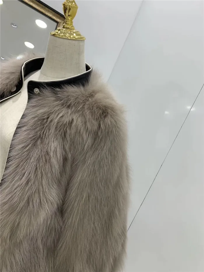 Abrigos mujer invierno шуба из натурального Лисьего меха женская зимняя короткая Повседневная мотоциклетная Лоскутная куртка из натуральной кожи Верхняя одежда