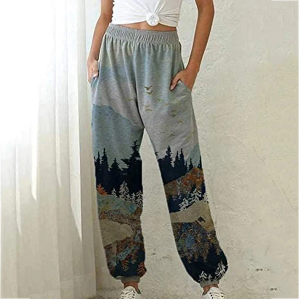 

Newly Women's Casual Loose Lounge Pants Scenery Printing Cotton Breathable for Autumn Every Day S66