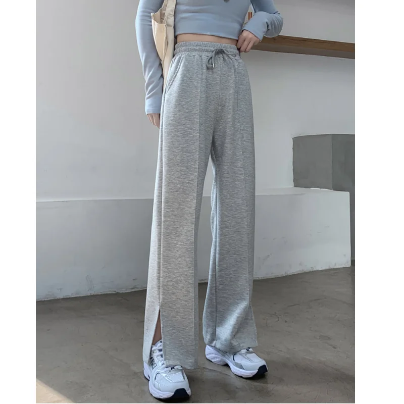 

Женские прямые брюки с широкими штанинами, повседневные тонкие свободные брюки с высокой талией, с разрезом, весна-лето 2021