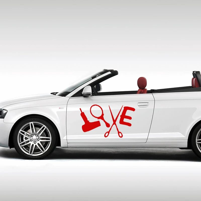 S Love Hair Stylist Car Sticker Window Truck Door Kayak Dryer Scissors Salon Funny Haircut Vinyl Decal