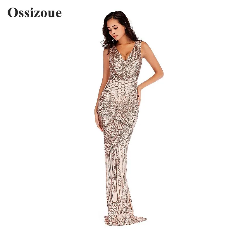 

Блестящее вечернее платье русалки без рукавов, v-образный вырез, длина до пола, с блестками, Платья для особых случаев 2020, Robe De Soiree YSAN439