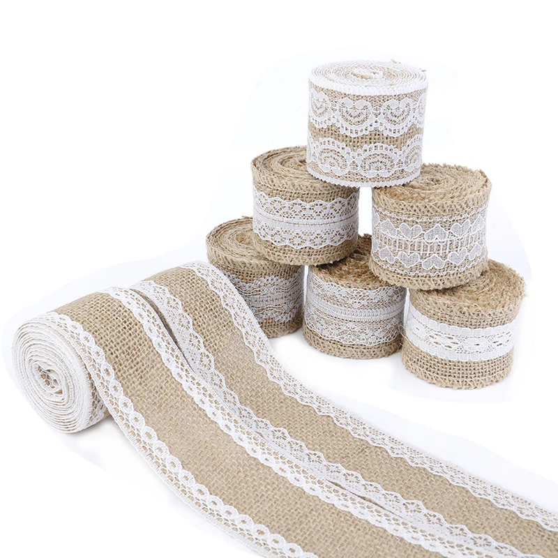 

2Meter/Roll Jute Burlap Hessian Lace Ribbon White Lace Trim Edge Party Decor