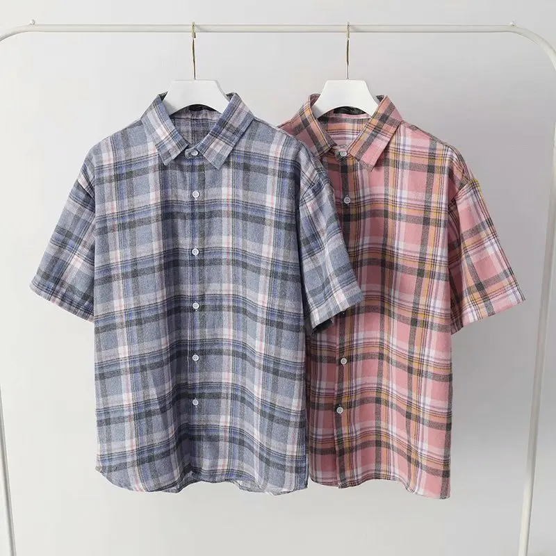 

Summer New Plaid Shirt Men's Fashion Casual Shirt Men Streetwear Korean Loose Short-sleeved Shirts Mens Dress Shirt S-3XL