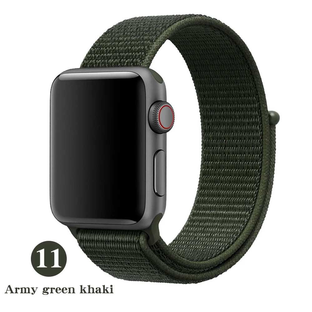 Тканый нейлоновый ремешок для apple Series 5, ремешок для часов 42 мм, 44 мм, 38 мм, 40 мм, спортивный нейлоновый браслет для iwatch 4/3/2/1 - Цвет ремешка: Army Green Khaki