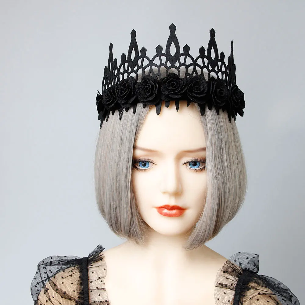 Черный цветок корона тиара украшения для волос женщин Готический женский