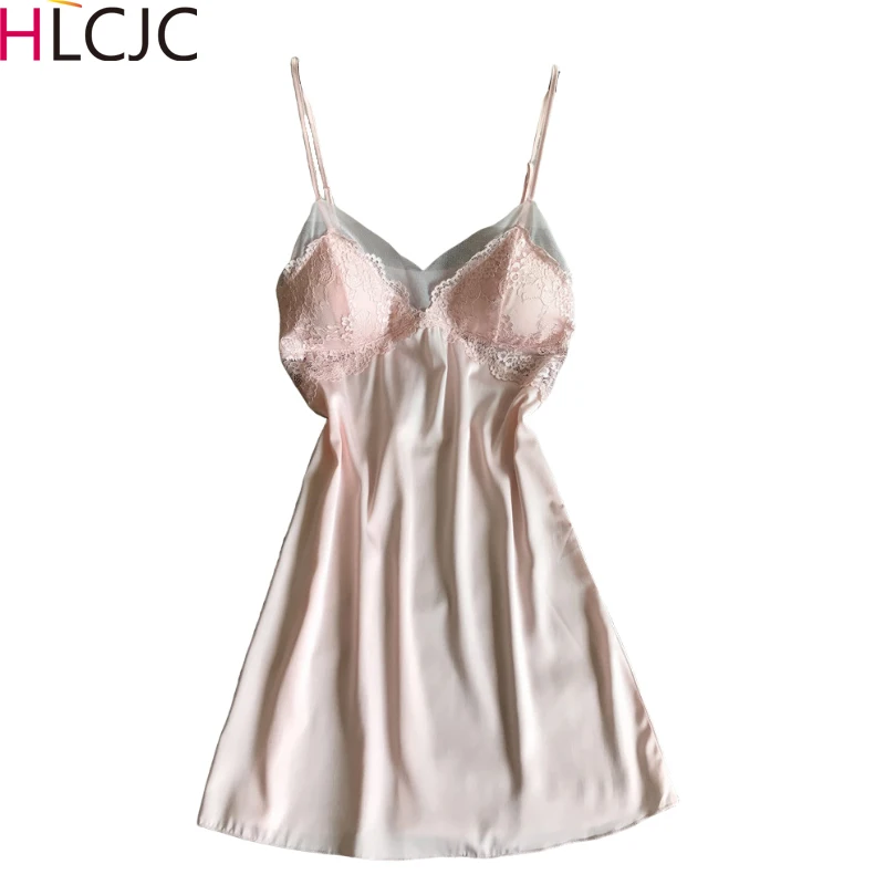 2019 Женская Сексуальная шелковая атласная ночная рубашка без рукавов с V образным