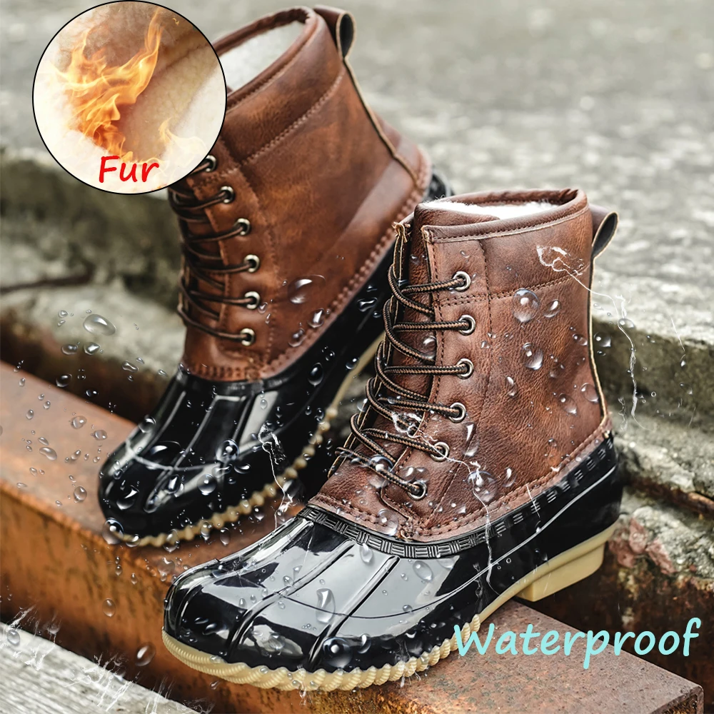 Женские непромокаемые сапоги утка со шнуровкой на меху теплые для снежной погоды