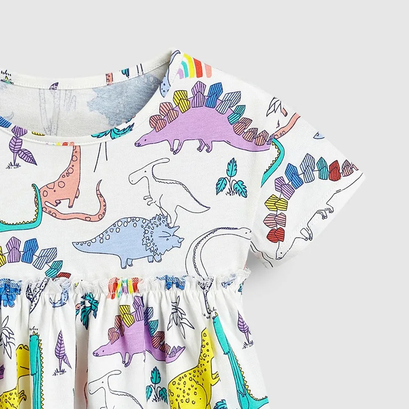 Летнее платье для девочек милое праздничное с рисунком динозавра из мультфильма
