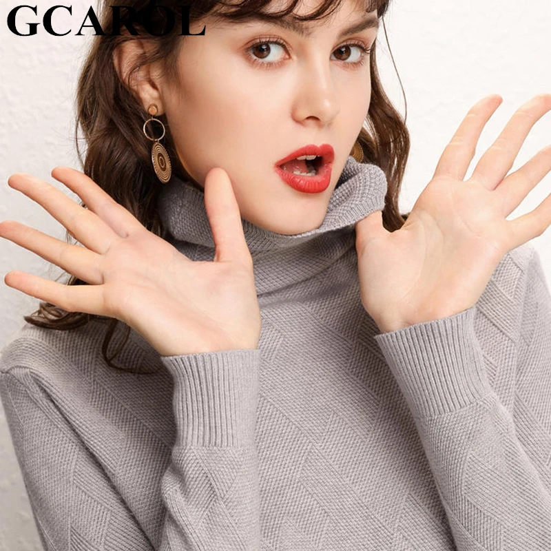 GCAROL New Women Turtleneck Slim Sweater Diamond Lattice Thick Stretch Oversize Jumper High Street OL Basic Knitted Pullover | Женская