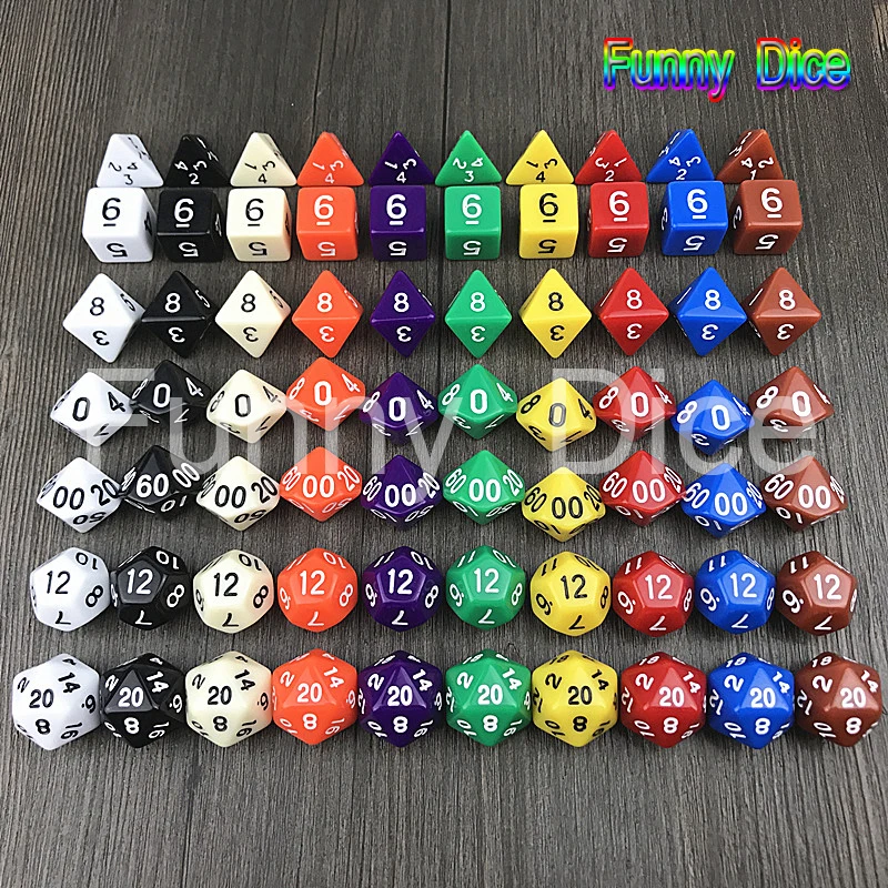Веселые кости непрозрачные 7 шт./пакет многогранные многоцветные d4 d6 d8 d10 d12 d20