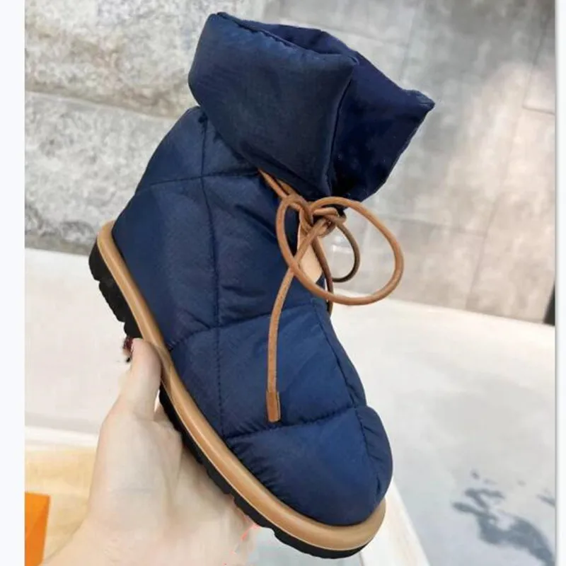 

Winter Solid Woman Boots Lace Up Boots Chunky Flats Shoes Women Checkered Waterproof Shoes Fashion Casual Ladies Boots Hot Sale