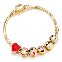 6 beads simple version pandora style smiley face kc gold plated large hole beads bracelet