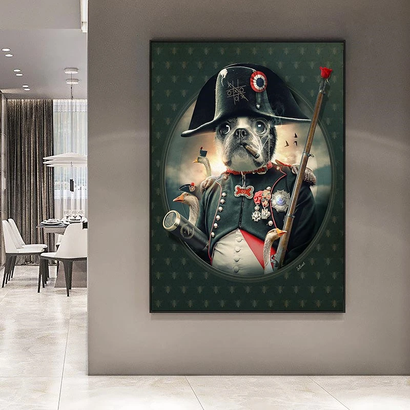 

Funny Dog In Military Uniform Uniform Picture Poster Abstract Animal Painting Wall Art Living Room Canvas Painting Decoration