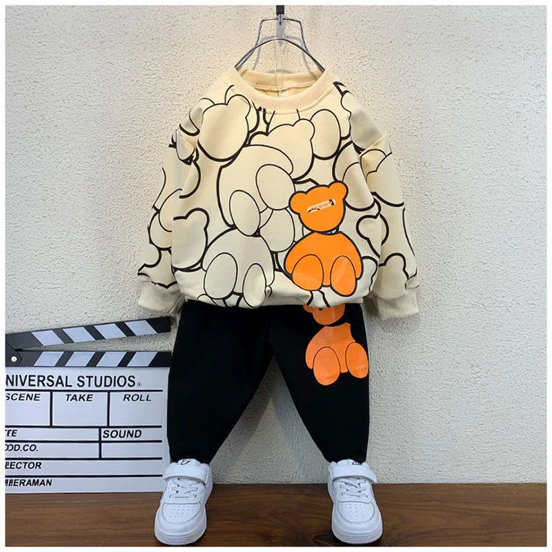 

Kids Boys Bear Print Tracksuit Children Boy Clothing Set Suit Spring Fall Teen Outfits Sportwear Clothes Suit 4 6 8 10 12 Years