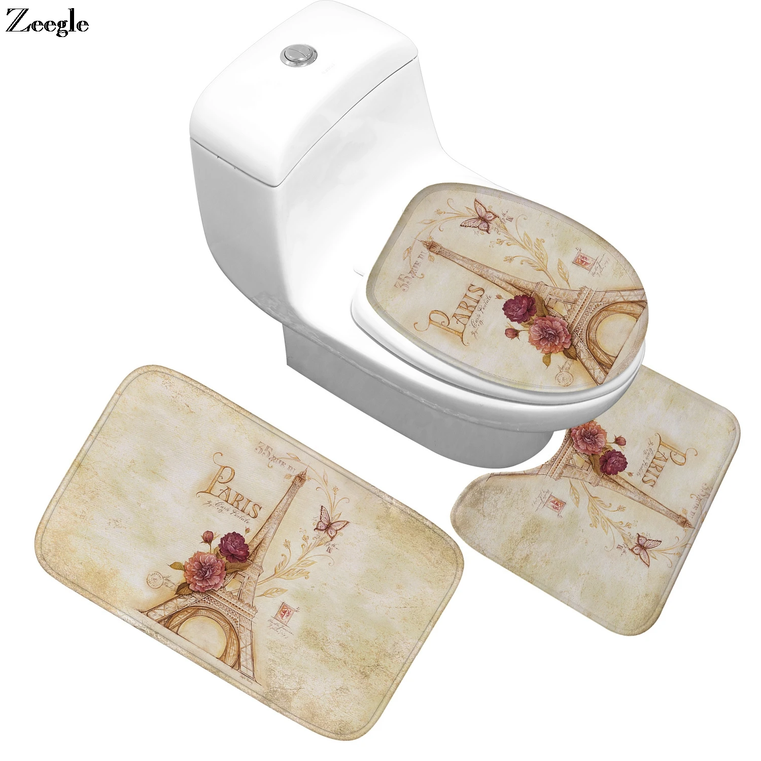 

Zeegle Bath Mat Set Anti Slip Toilet Seat Cover Foot Mat Bathroom Doormat Shower Mat Absorbent Toilet Pedestal Rug Toilet Set