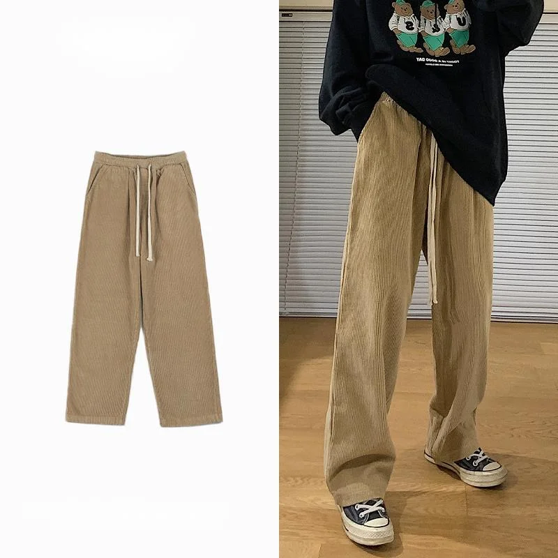 

Casual Pants Women Drawstring Light Core Flannel Pants Autumn Winter Korean Loose Khaki Casual Straight Tube Floor Dragging