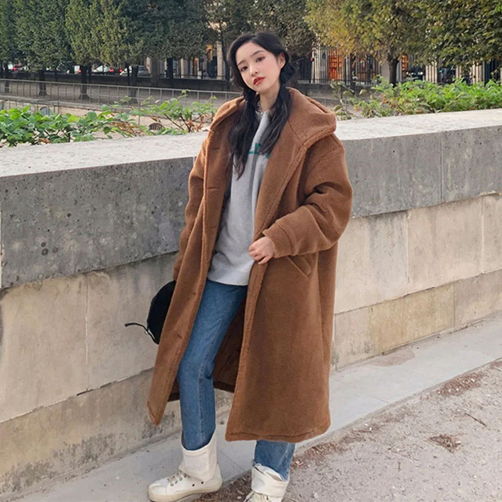 Женское зимнее длинное пальто из искусственного меха длинная куртка для женщин с