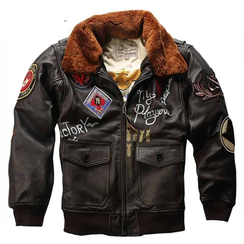 

Super Offer US Big Size Air Pilot Jackets For Men Warm Real Removable Fur Collar Genuine Cow Leather Coats Male Bomber Overcoats