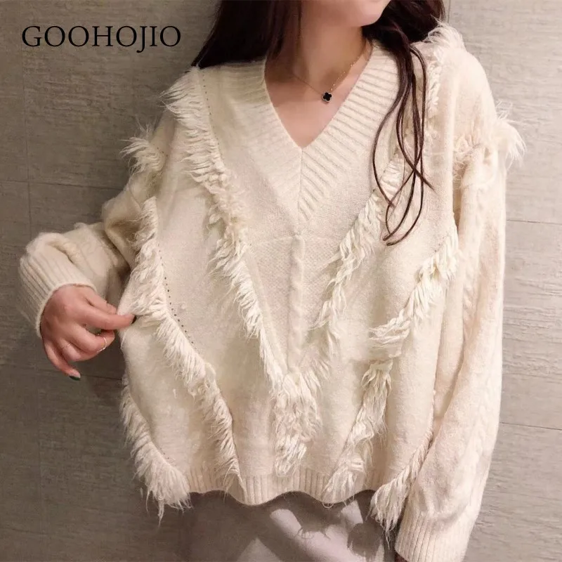 

GOOHOJIO Femininas Women Pull Sweaters 2021 New Short Style Sweater Jumpers Loose Style Harajuku Chic Short Sweater Twisted Pull