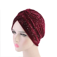 women velvet turban hat rhinestone fashion twist solid color hijab chemo cap head wraps elegant headscarf stretchy headband