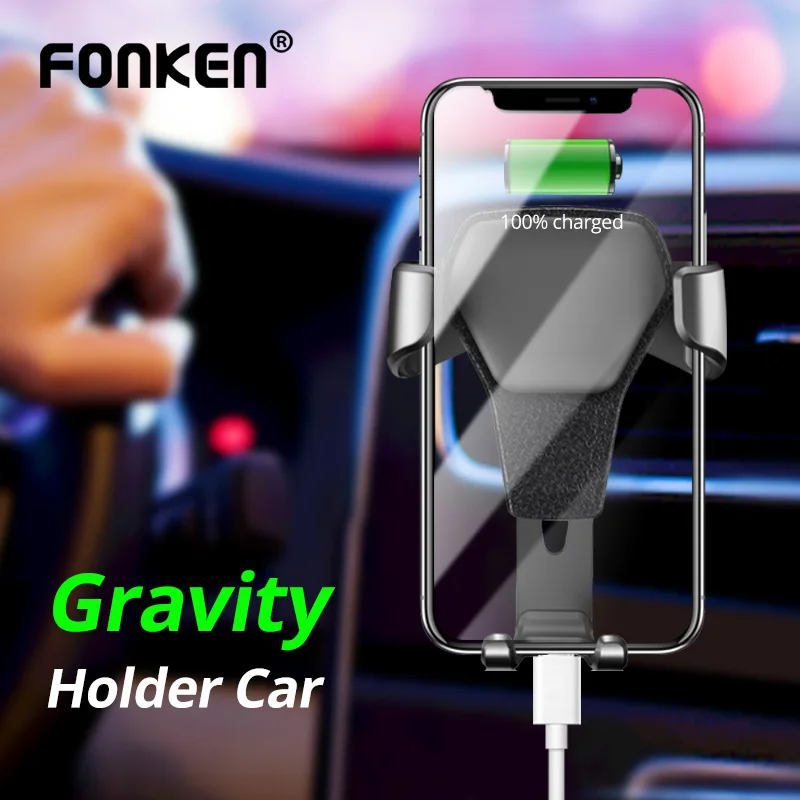 Автомобильный держатель для телефона FONKEN Gravity с вентиляционным отверстием, авто гравитационная фиксация, автомобильный держатель для мобильного телефона, подставка для iPhone 11, для samsung a50, a70