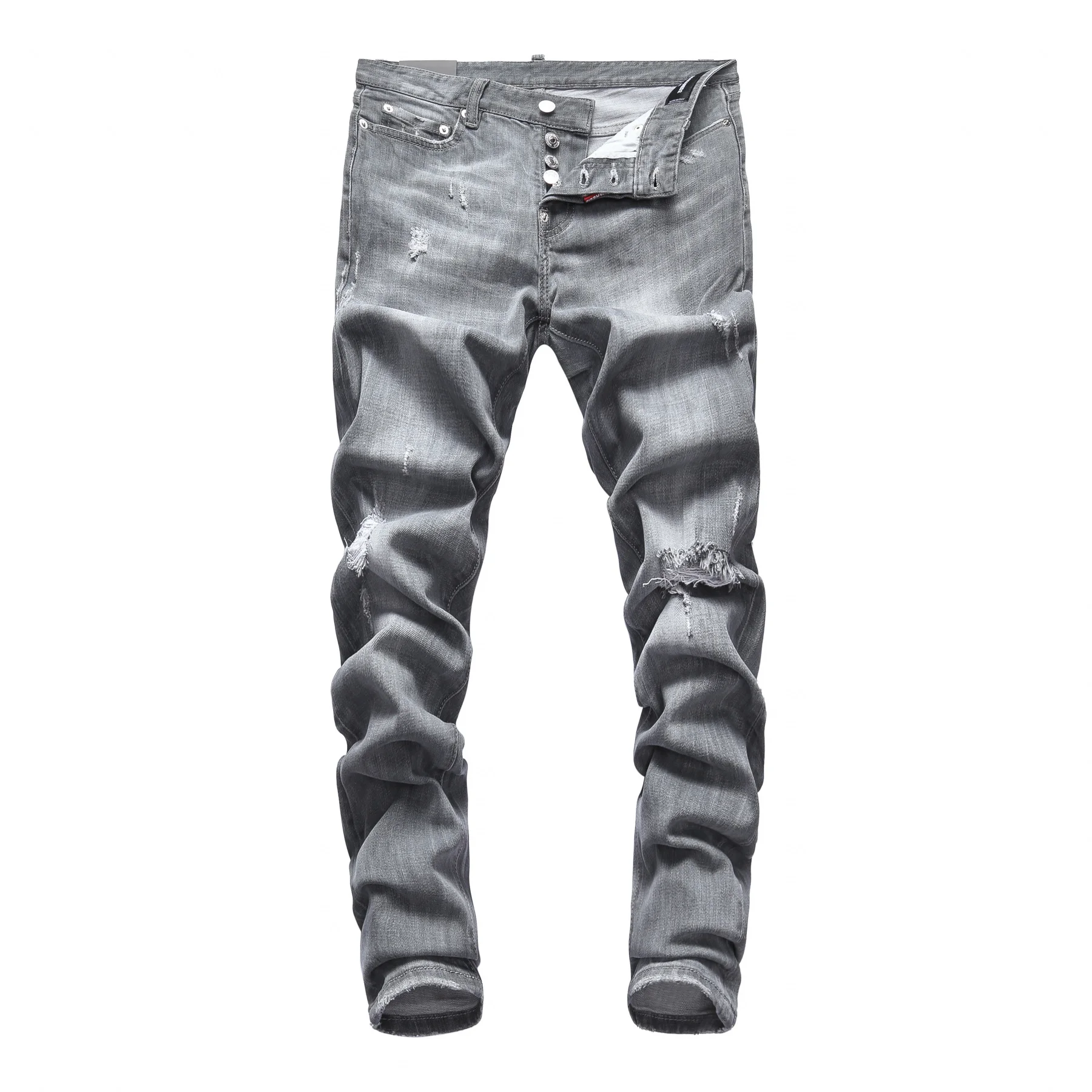 

Мужские прямые джинсы в европейском стиле, брендовые зауженные брюки из денима s dsq, на молнии с принтом с синими отверстиями, модель D2, 2021