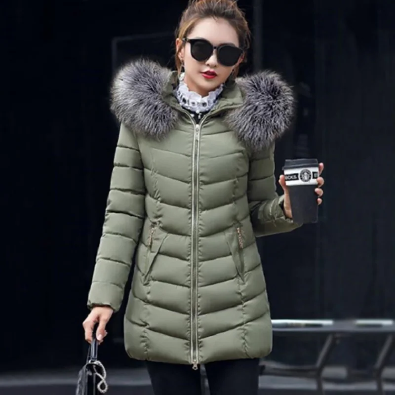 2019 зимняя женская куртка с большим меховым капюшоном Толстые Пуховые парки