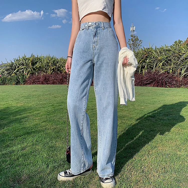 Женские джинсы высокая талия одежда широкие брюки джинсовая синяя уличная