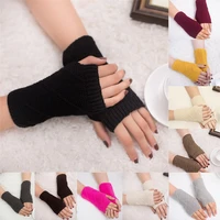 1 pair fashion wrist arm hand warmer winter warm women knitted gloves fingerless gloves soft solid color