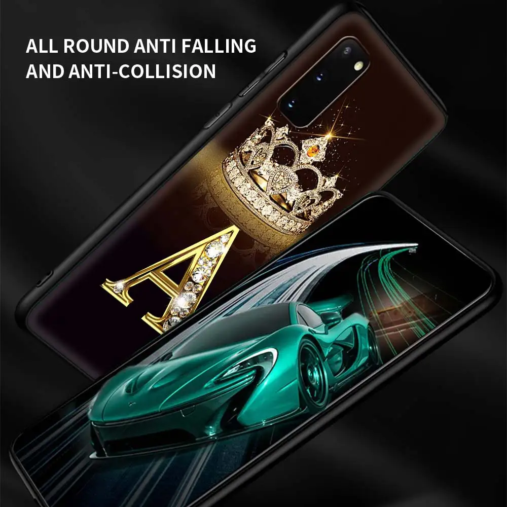 Letter Monogram Gold Marble Case For Samsung Galaxy S22 S21 S20 FE S10 S9 S8 Plus Note 20 Ultra 9 10 Lite Black Soft Phone Coque