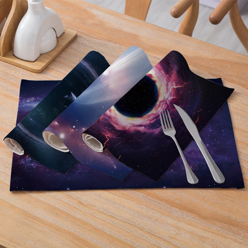 

Universe Simplicity Placemats Waterproof Dining Table Mat Non-Slip Tableware Bowl Pads Drink Cup Coasters Kitchen Party Supplies
