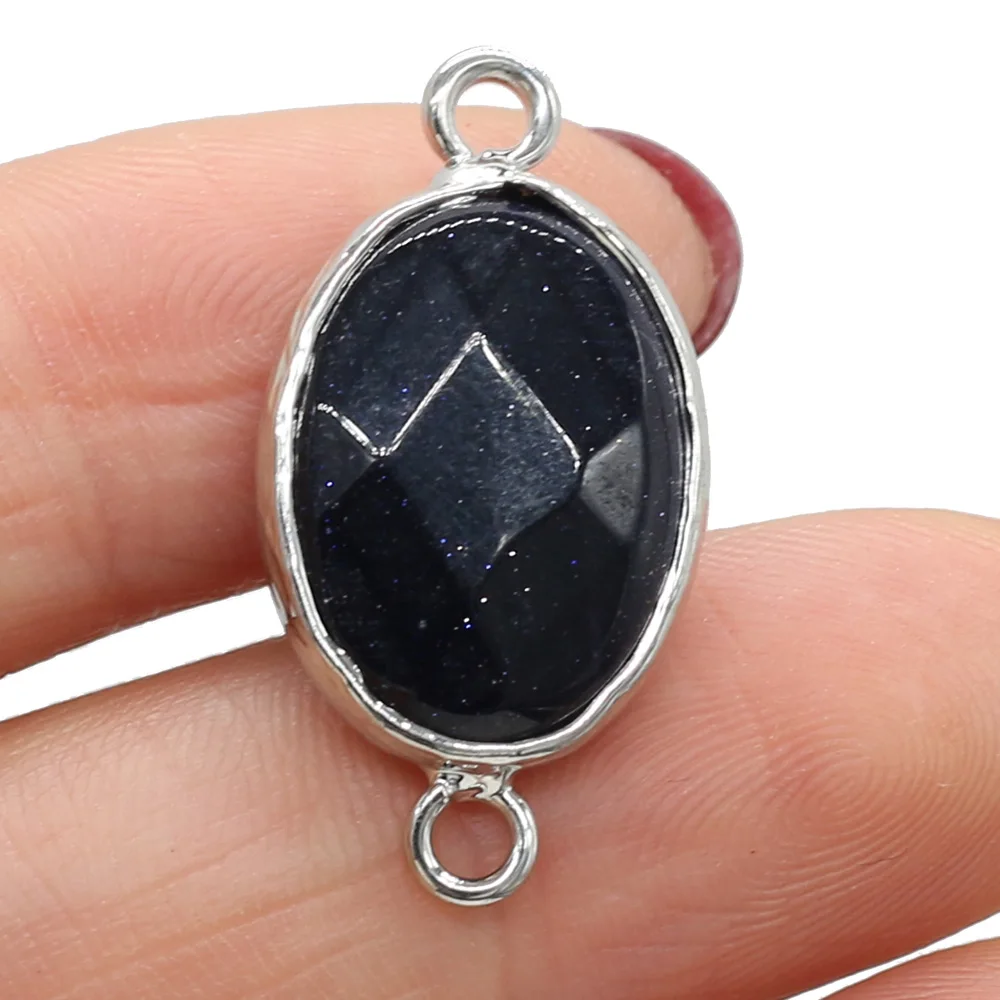 Natural Stone Pendant Links Oval Blue Sandstone Charm Connectors for Jewelry Making DIY Necklace Earring Women Gift 14x27mm | Украшения и