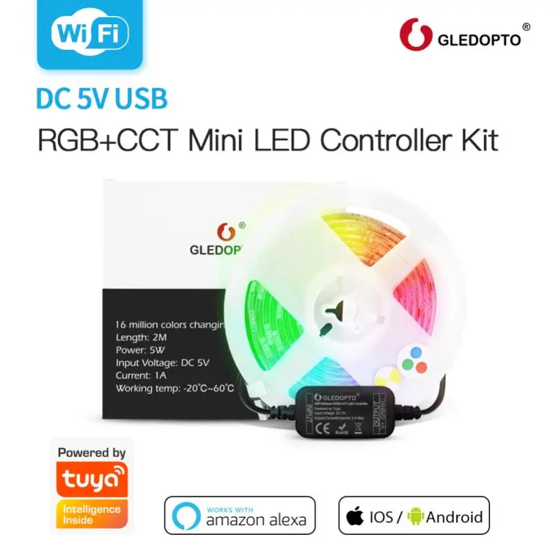 

GLEDOPTO Zigbee DC5V Mini RGBCCT Smart LED Strip Controller Compatible With Tuya SmartThings APP/Amazon Echo Plus Voice Control