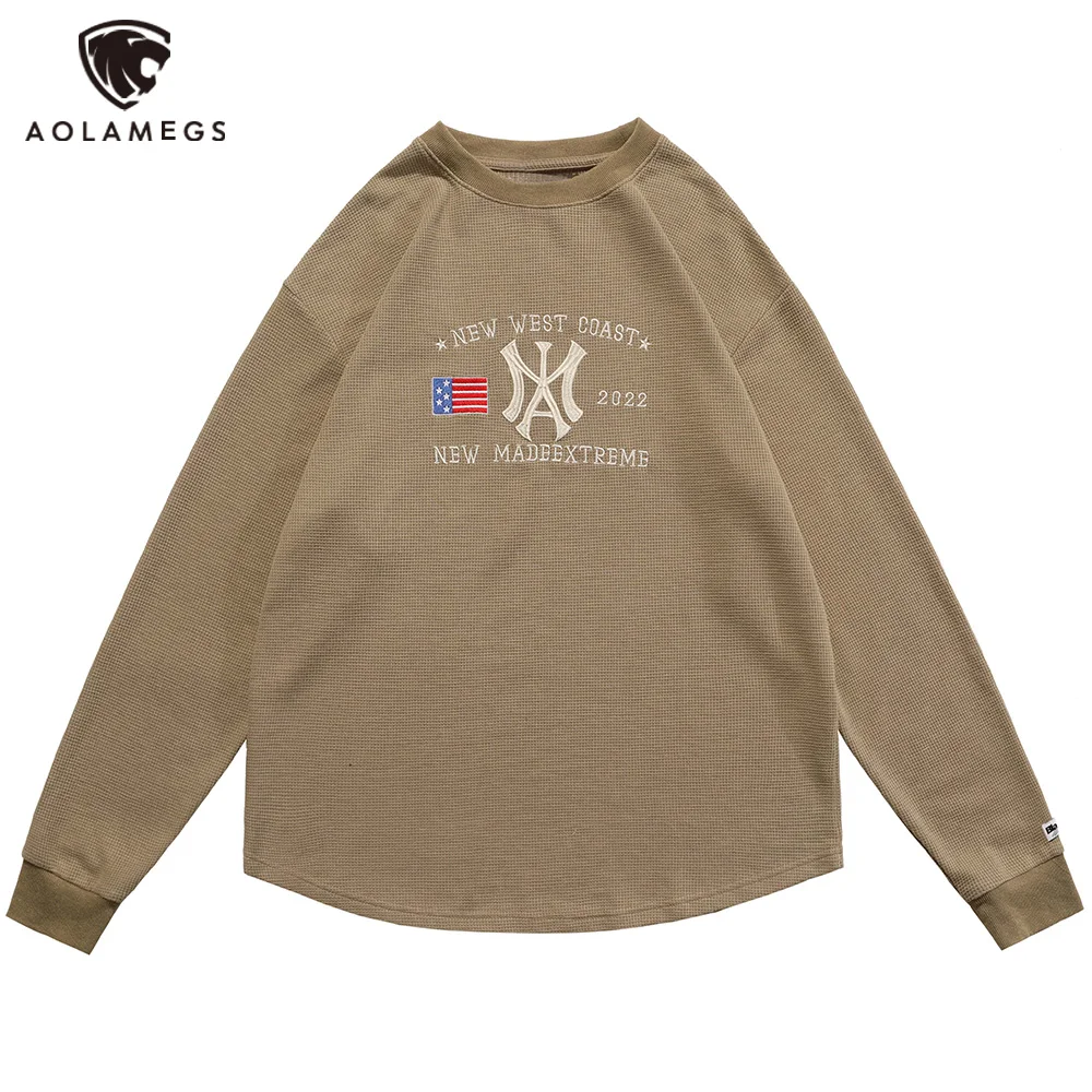 

Aolamegs свитшоты для мужчин вязаный клетчатый пуловер с вышивкой пара уютных Harajuku ретро универсальные высокие худи в уличном стиле мужская од...