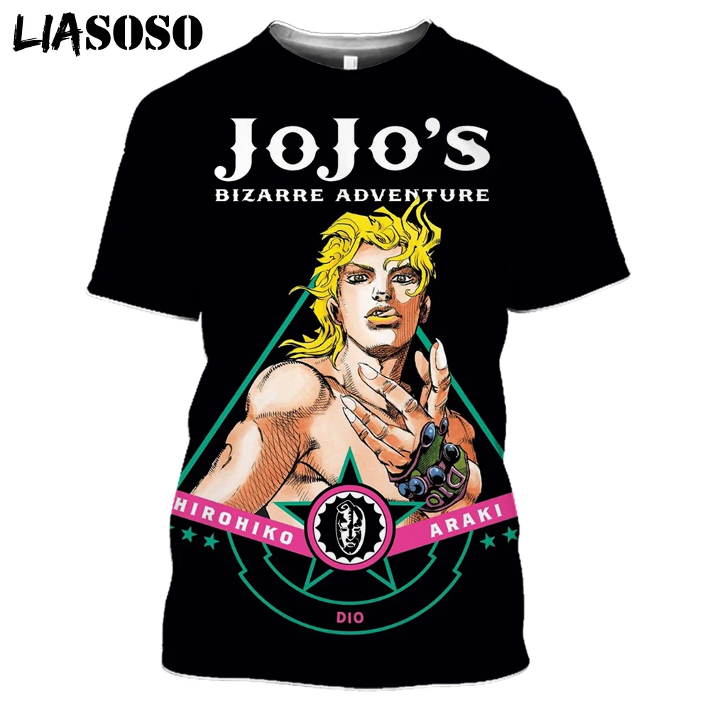 

LIASOSO Jojo Colorful Bizarre Adventure Cotton Men Short Sleeve Vaporwave Aesthetic Jotaro Casual Kids T-shirt Print Top Japan