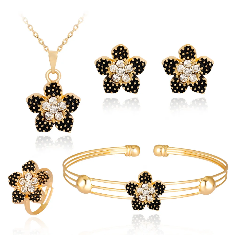 

Europe and the United States sell like hot cakes hot style necklace set fine alloy earrings four-piece set auger flower necklace