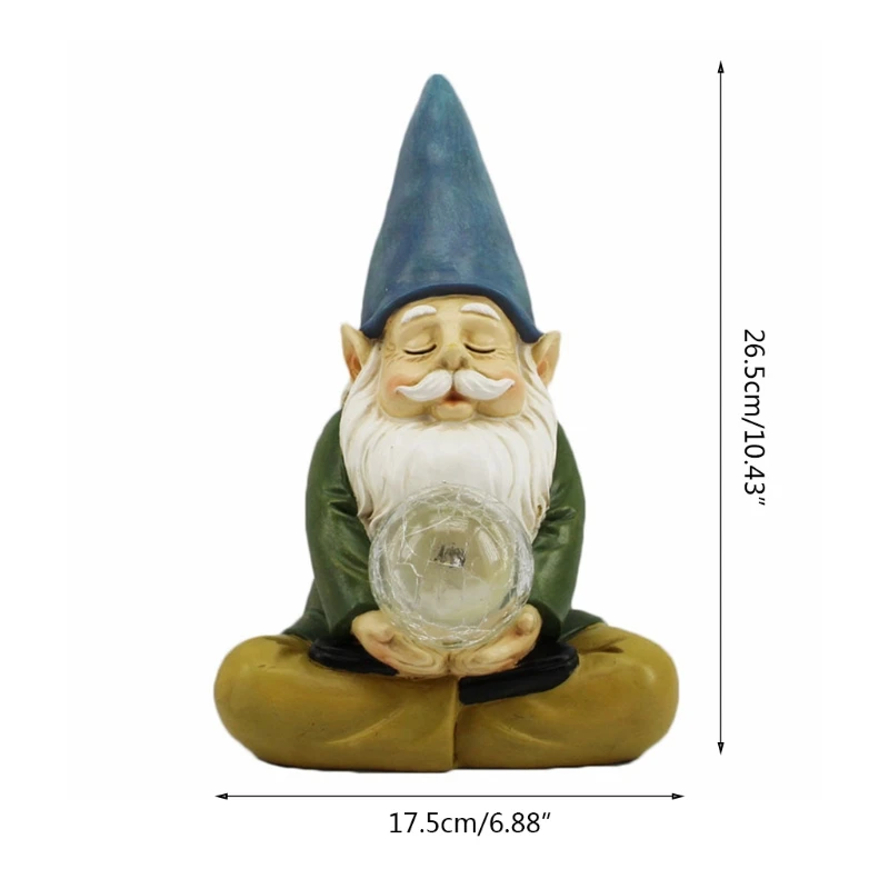 

Sitting Crystal Ball Dwarf Statue Solar Powered Garden Ornament Lighting Sculpture Cute Cartoon Decoration Gardening