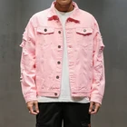 Джинсовая куртка унисекс, рваная однотонная куртка розового и черного цветов, 5XL, размера плюс