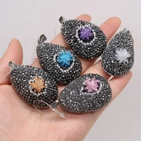 natural agates druzy pendant fine water drop shape stone pendant charm for women diy jewelry necklace wholesale 25x45 28x48mm