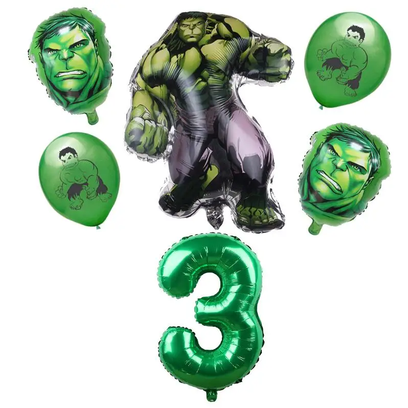 6pcs Green 3 Новые воздушные шары из фольги «мстители», «супергерой», «Халк», «С Днем Рождения», украшения для вечеринки, детская игрушка, юбилей, зеленые шары с цифрами 1-9, «Глобус» - Цвет: 6pcs Green 3