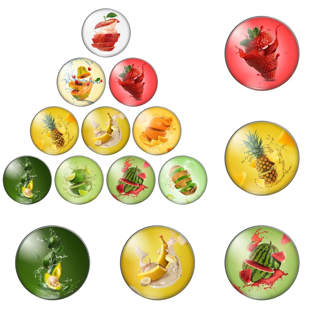 

12pcs/lot Delicious Fruit Apple Banana Strawberry Watermelon8mm-30mm Round Photo Glass Cabochon Demo Flat Back Making Findings