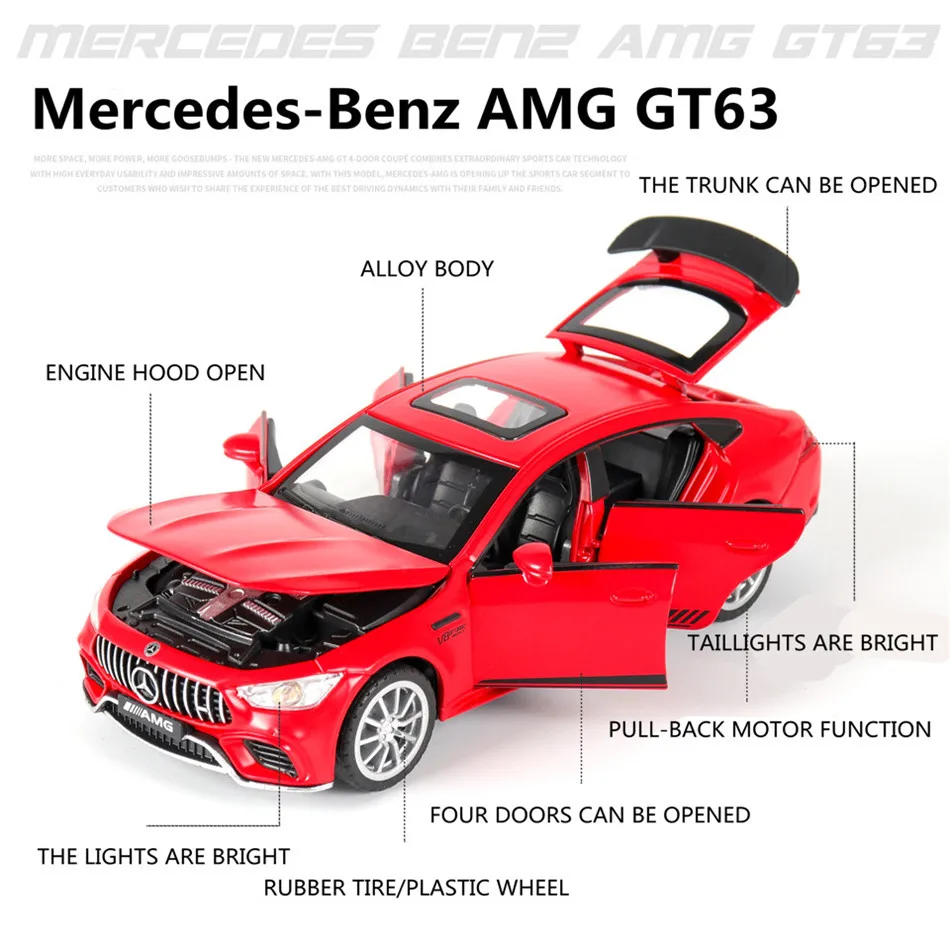 

1:32 High Simulation GT63S Alloy Toy Diecast Pull Back Car Model 15.5cm Children Boy Toys Vehicles Decorations Christmas Gift