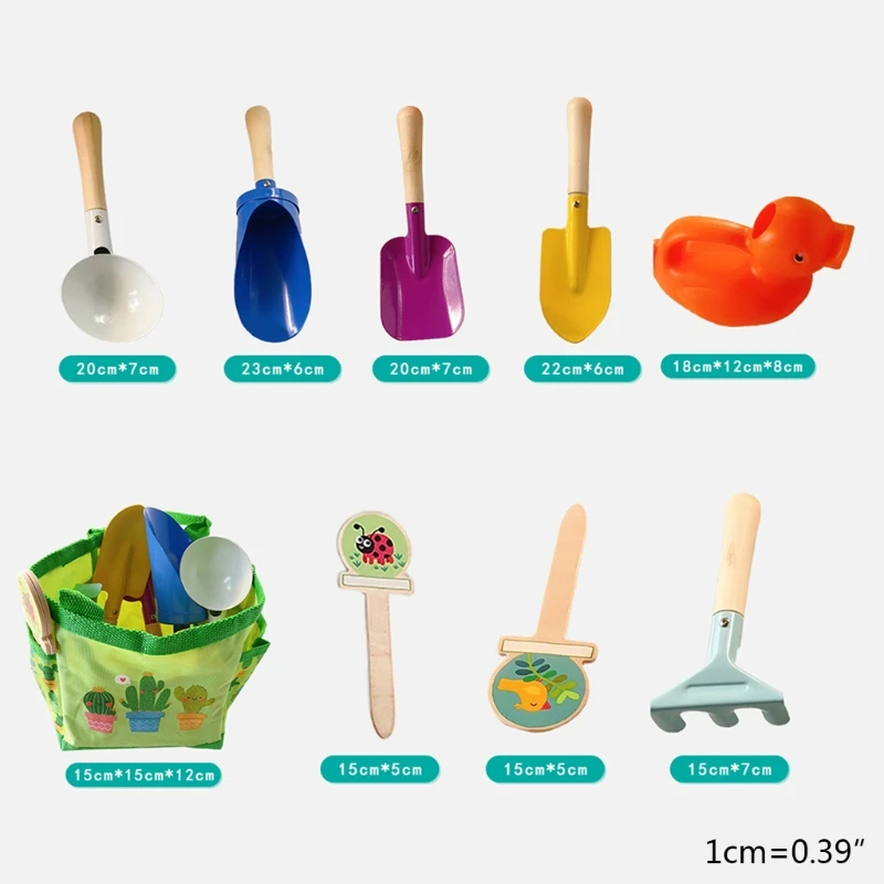 

8pcs Wood Metal Beach Toy Shovel Spoon Rake For Boys Girls Play Sand Outdoor